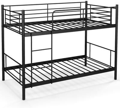 Costway Metal Bunk Bed with Ladder and Full-length Guardrails-Black