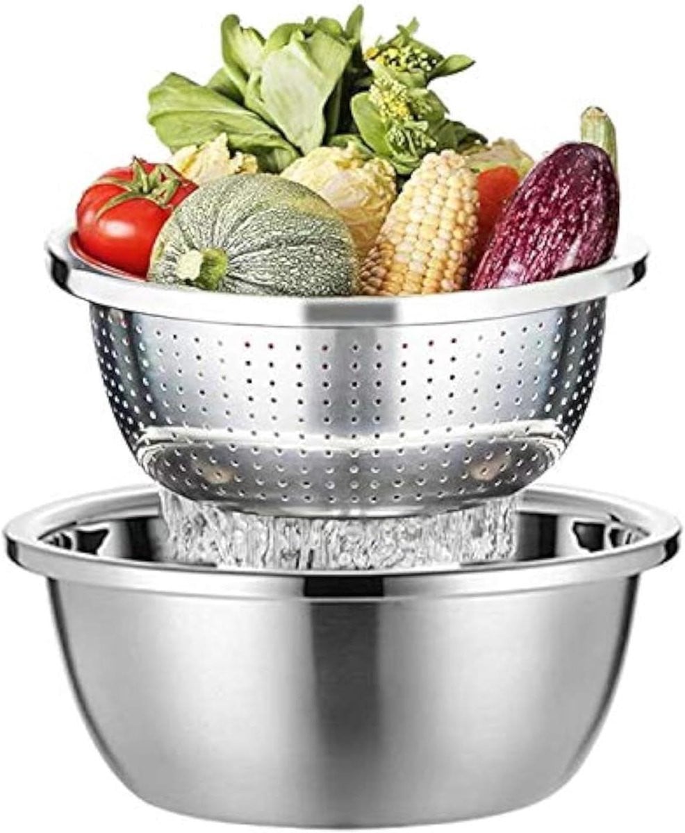 Roestvrijstalen ronde pastazeef met handvatten, zilver, diameter: 26 cm