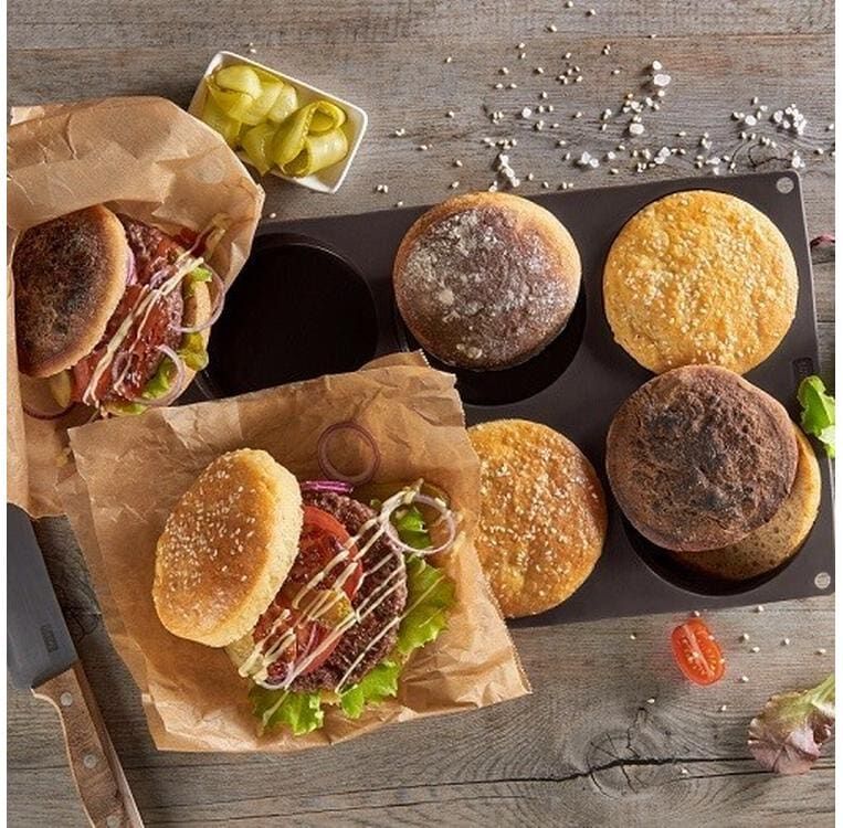 Backform LURCH "Burger Buns L", braun, Ø:10cm, Silikon, Küchenformen, Backform braun Ø 10cm