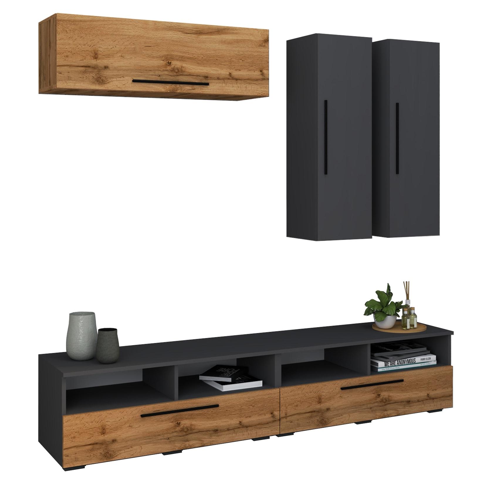 VCM TV Möbel Wohnwand mit ausreichend Stauraum Anbauwand Maße H. 200 x B. 190 x T. 40 cm Fernseh Möbel – Arila XL