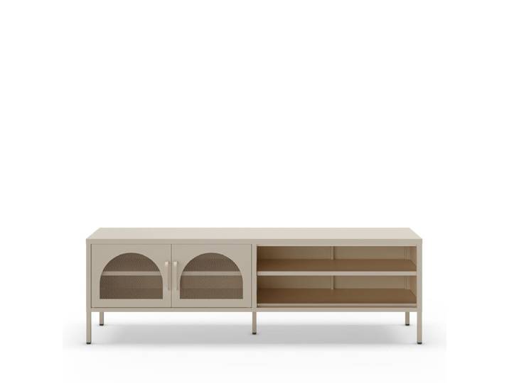 Meuble tv 2 portes en métal l160cm - beige