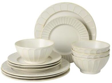 Gibson Elite Winchester Way 12-Piece Embossed Stoneware Dinnerware Set - Reactive, Durable Lightweight- Plates & Bowls Set