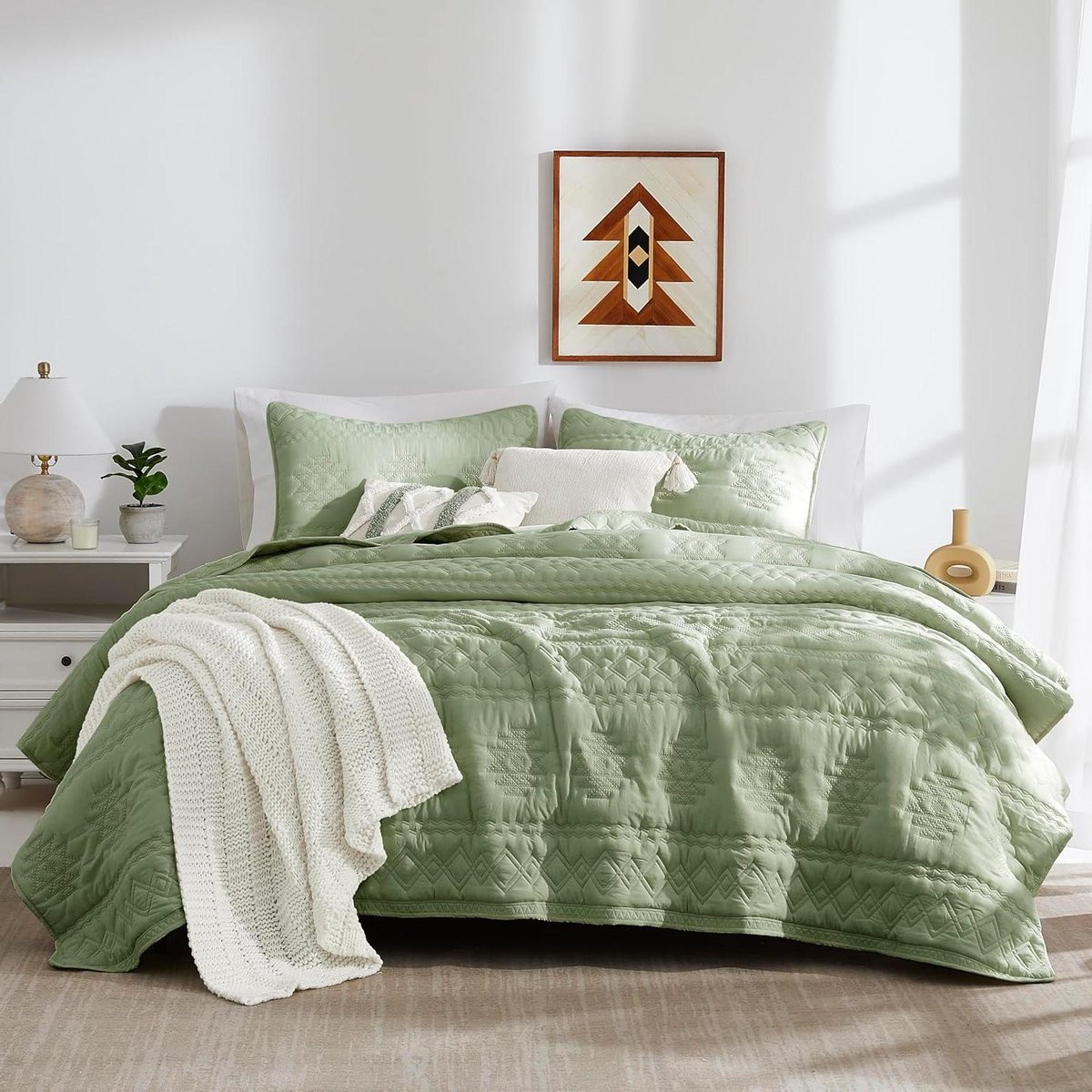 Dekbedset met sprei en kussenslopen California King - Boho groen