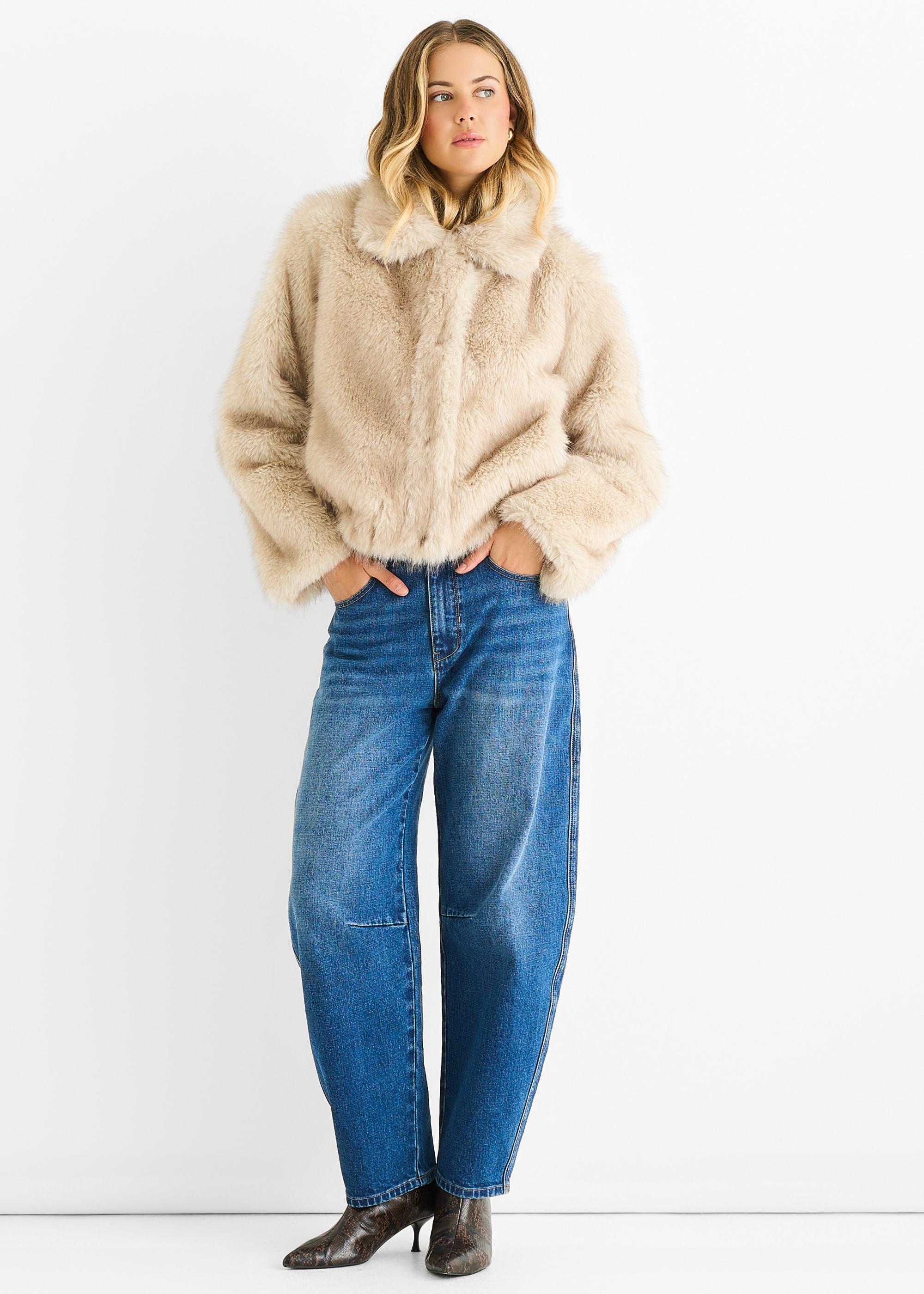 Beige Premium Ombre Kunstpelzjacke