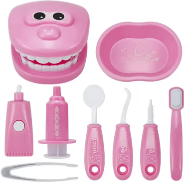 Inspire Picks Montessori Doctor & Dentist Play Set Kids Tooth Brushing Educational Role Play Toy pink