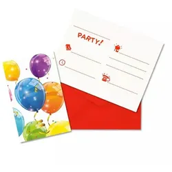 Glänzende Luftballon-Muster Party-Einladungspaket - 6er Set - auf Ungarisch
