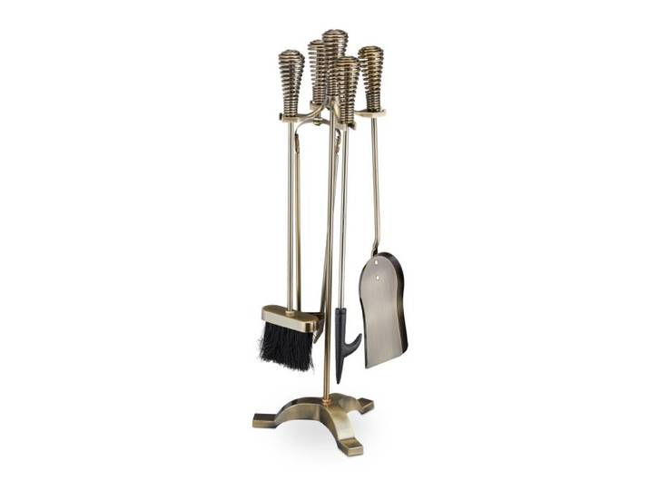Relaxdays Serviteur de cheminé 5 pièce dorés