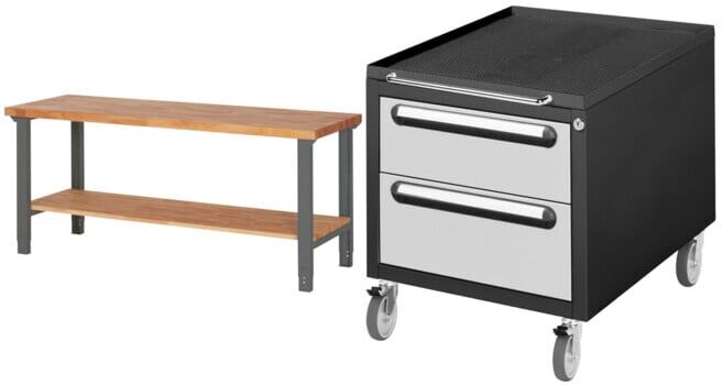 Set STIER Höhenverstellbarer Werktisch Premium mit Ablageboden BxTxH...