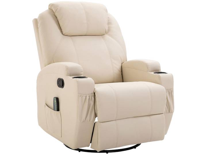 Homcom Massagesessel Fernsehsessel Elektrisch Relaxsessel 5 Massage-Modi Cremeweiß, Metall, Eukalyptusholz, Füllung: Schaumstoff,Schaumstoff, 92x109x84 cm, Wohnzimmer, Sessel, Massagesessel