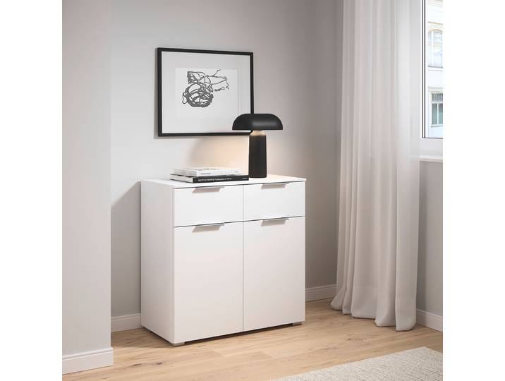 Commode avec portes 80cm Blanc/Blanc alpin Aluminium