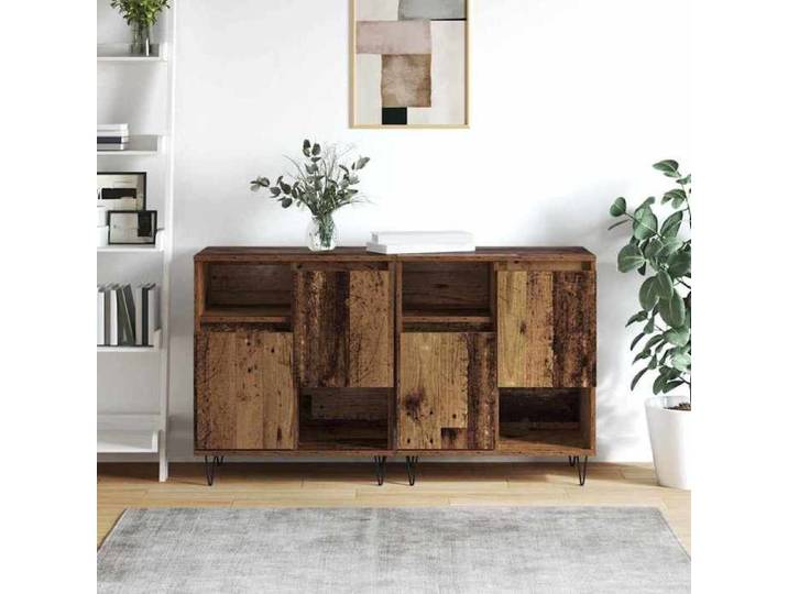 Marron Commode Salon CHIC Buffet 2 pcs Enfilade rangement Bois ancien 60x35x70 cm N10074