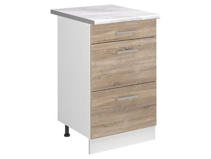 Küchenunterschrank Vicco R-Line Sonoma/Weiß 50 cm Arbeitsplatte Marmor, Model 69769