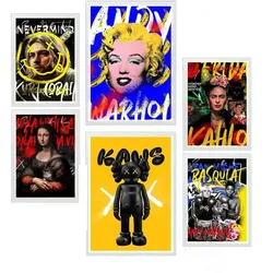 POSTER Set Mit 6 Graffiti Pop Marilyn Kurt Cobain Frida Mona Lisa Basquiat A3 & A4 Weißer Rahmen
