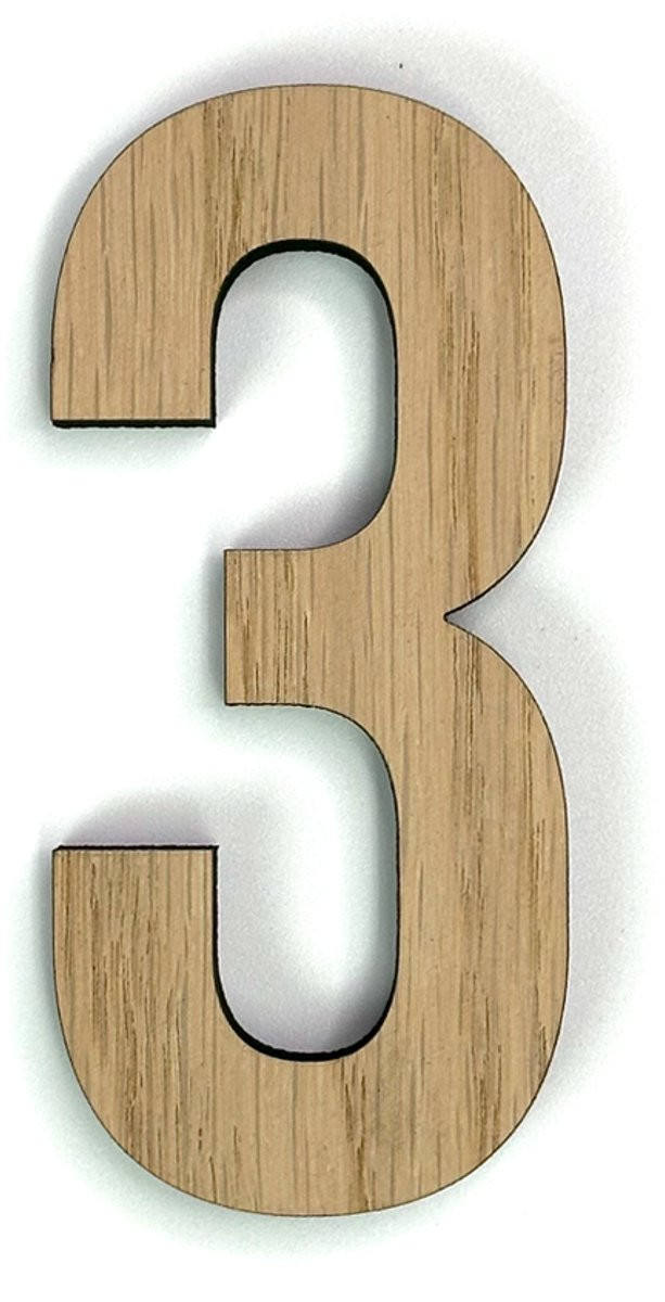Houten cijfer 3 - Hoogte: 37 cm