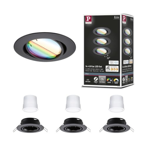 Paulmann Base Smart Home Zigbee LED inbouwset, rond, zwart mat metaal, RGBW, dimbaar