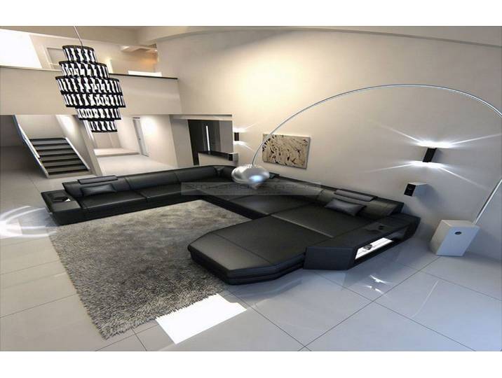 Mini XXL Wohnlandschaft Mega Prato U-Form in Leder