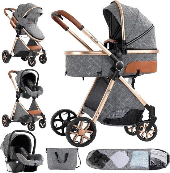 3-in-1 Kinderwagen - Reisebettchen, Buggy - Transport für Babys - Umkehrbare Sitzeinheit - 82 x 61 x 105 cm - Grau