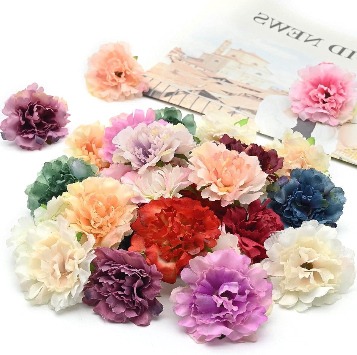 Set van 30 veelkleurige zijden kunstbloemen voor decoratie en knutselen