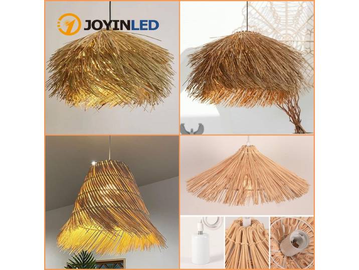 JOYINLED Lustre en rotin tissé à la main, 50 cm E27 rétro ferme suspension pour restaurant bar chambre couloir