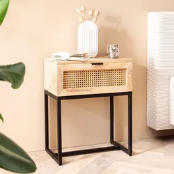 Nachtkonsole Massivholz Rattan Nachttisch Schublade Nachtkästchen Boxspringbett