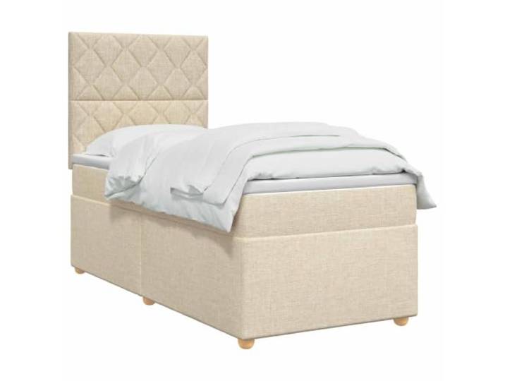 vidaXL Boxspringbett mit Matratze mit Kopfteil Creme 90 x 200 cm Stoff