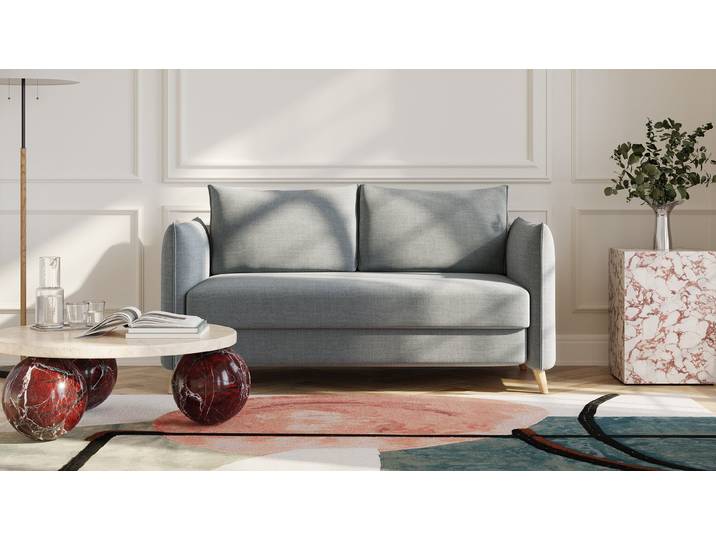 BRUNO Schlafsofa 140cm in Dunkelgrau Pillow stabiles Massivholz & Boxspringkomfort