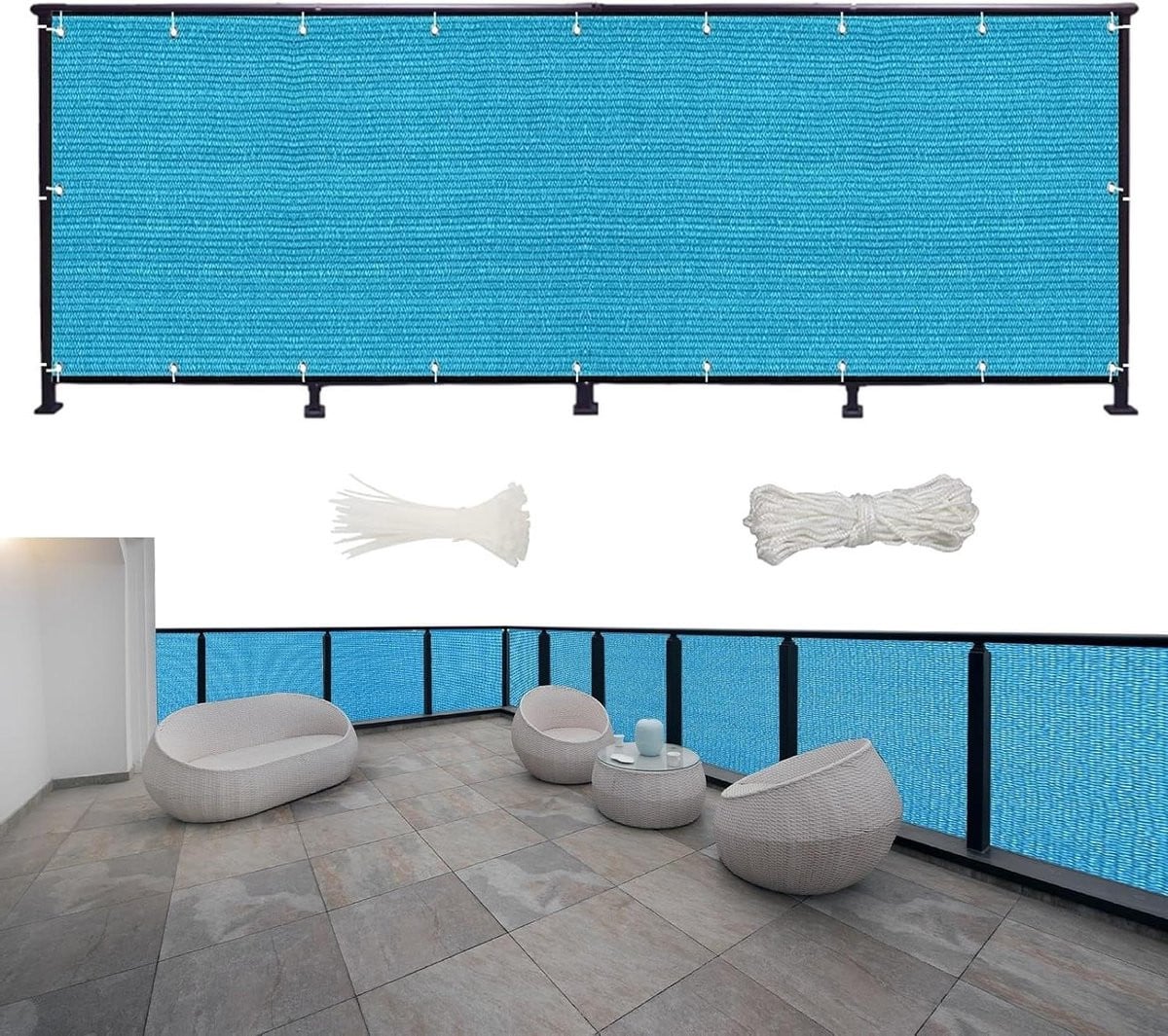 Balkonscherm Privacy Hemelsblauw - Weerbestendig Windscherm voor Terras - 650 x 180 cm