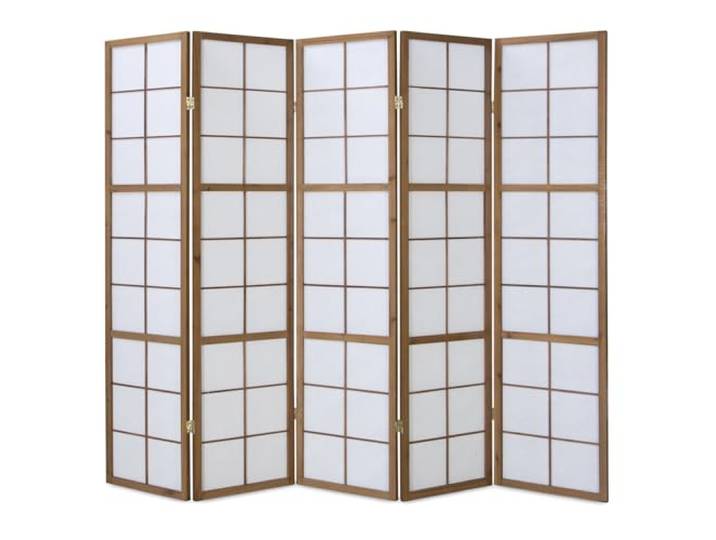 Homestyle4u Paravent Raumteiler 5 teilig Holz Braun Raumtrenner Sichtschutz Trennwand Reispapier Weiß
