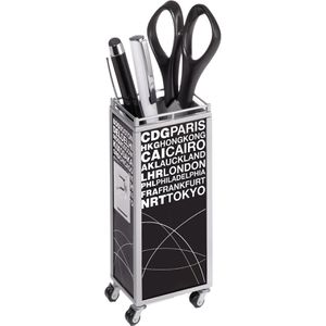 TROIKA Stiftehalter PHO07/BK, Flugzeugtrolley, Metall, verchromt, 1 Fach, silber / schwarz