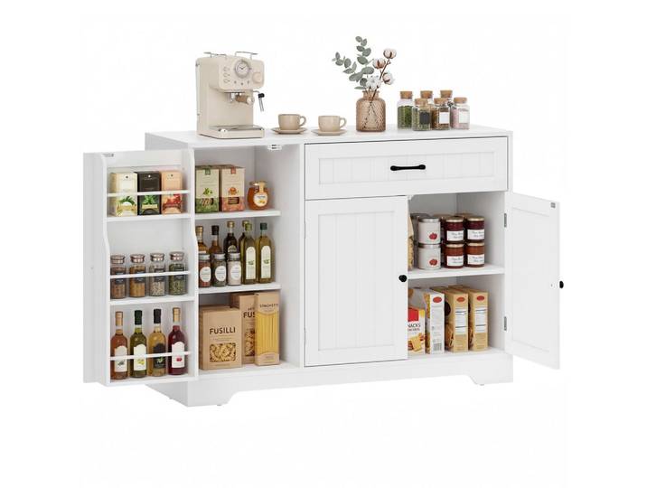 ComfortXL Sideboard De-08716 mit Schublade & verstellbaren Regalen Weiß, 110x80x40 cm, Kleinmöbel, Kommoden, Sideboards