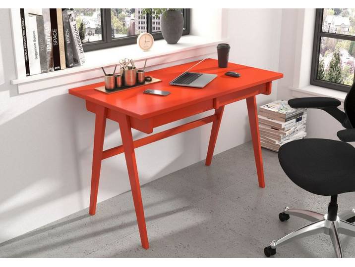 Visby Schreibtisch Edda (Arbeitstisch / Kinderschreibtisch 120 cm Orange, Buchenholz), Arbeitstisch erhältlich in Naturtönen, Pastell- und kräftigen Farben
