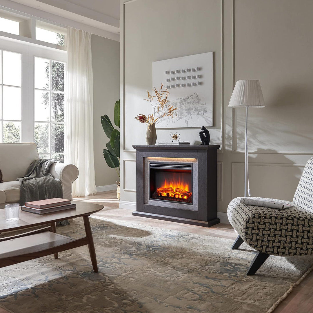 FLAMME Electric Fire and Surround, Freestanding Suite, Evora Espresso Oak 82cm H x 100cm W x 25cm D