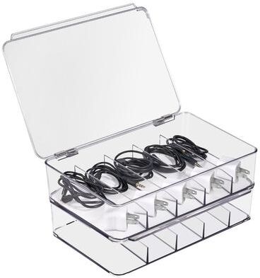 Sorbus Clear Cable Organizer Storage Boxes with Lid - for Cables, Chargers & Office Accessories