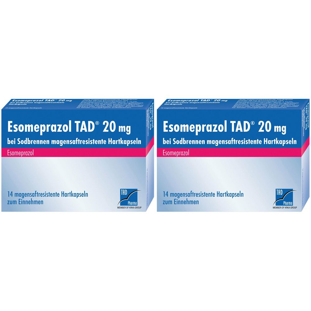 Esomeprazol TAD 20 mg bei Sodbrennen msr.Hartkaps. Doppelpack 2x14 St Magensaftresistente Hartkapseln