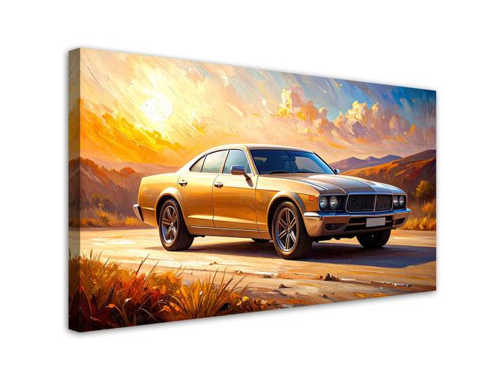 Feeby Leinwandbild Auto Straße Landschaft 80x40cm, Beige, Fahrzeuge, Rechteckig, 80x40 cm, Bilder & Rahmen, Bilder, Leinwandbilder