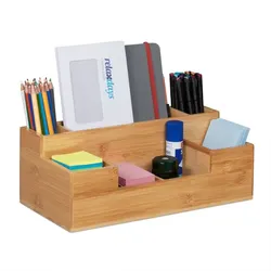 Relaxdays Schreibtisch Organizer aus Bambus Hellbraun