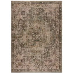 Robuster Vintage-Teppich aus Jute & Polyester, ideal für viel genutzte Räume, rutschfest, braun-grün - `Deepe`. 160x230 cm | Kadima Design