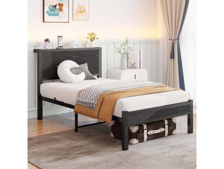 Lit simple - ZEVKOR - Lit Simple 1 Place - 90×200 cm - Rangement sous le lit - Structure MDF et métal