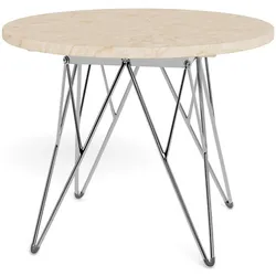 Actona »Prunus« Ecktisch rund Travertin beige, Gestell Chrom Ø 55x41,4 cm / Travertin beige