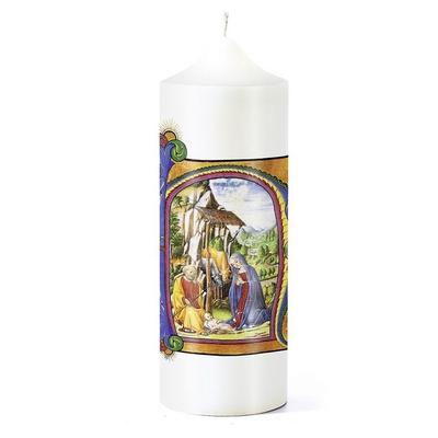 Weihnachtskerze »Christi Geburt« mit Kunstbuch-Motiv, von , St. Benno