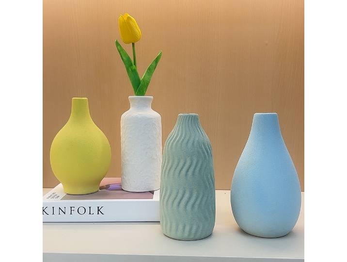 Ensemble de vases en céramique couleur macaron, style nordique, vases à fleurs texturés givrés, décoration minimaliste pour la maison, centre de table pour le salon