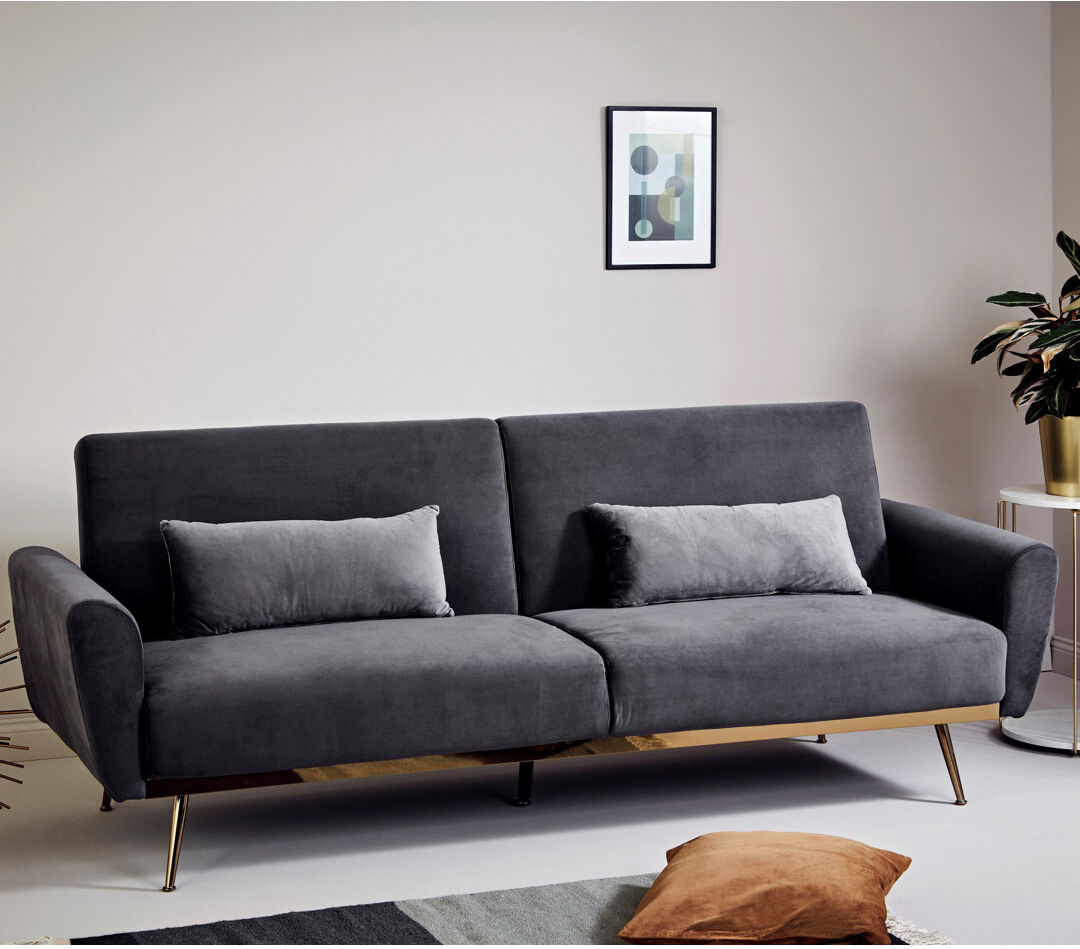 Mercury Shiflet 3 Seater Reclining Sleeper Platinum Grey Velvet 85cm H X 213cm W X 83cm D