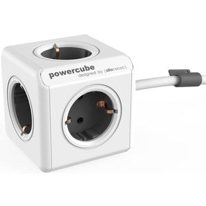 allocacoc Steckdosenwürfel PowerCube, weiß / grau, 5x Schutzkontakt, mit 1,5 m Kabel