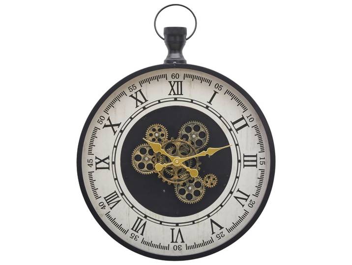 Landscape Wanduhr, Schwarz, Weiß, Goldfarben, Metall, Glas, 48x63x6 cm, Dekoration, Uhren, Wanduhren