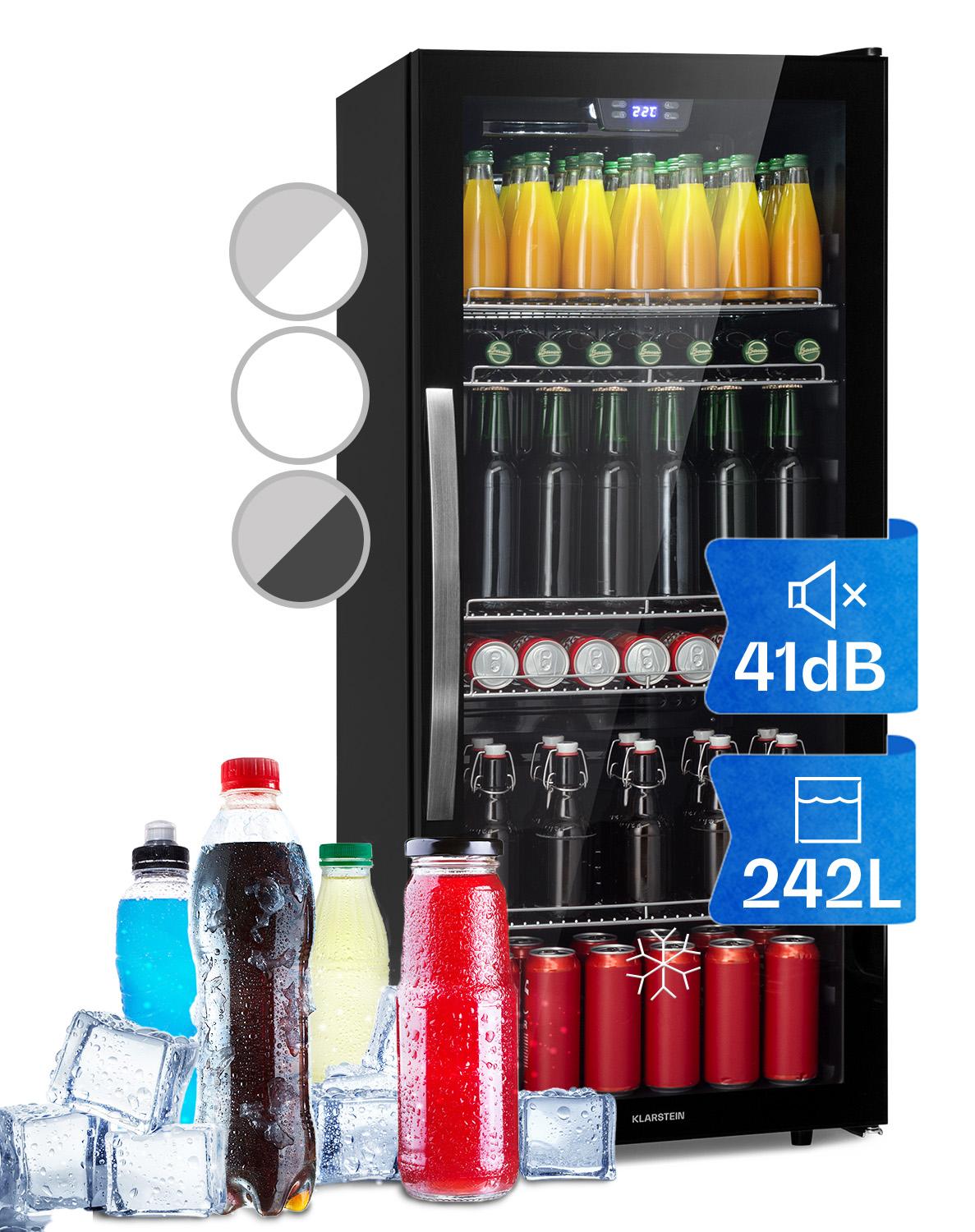 Klarstein Mini Kühlschrank mit Glastür, Mini-Kühlschrank für Zimmer, Getränkekühlschrank Klein mit Verstellbaren Ablagen, Kleiner Kühlschrank 242 Liter, Indoor/Outdoor Kühlschrank Leise