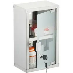 Relaxdays Abschließbarer Medizinschrank Edelstahl Silber,Transparent