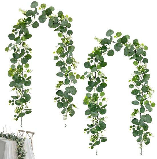 Unyqoos Kunstmatige eucalyptus- en wilgbladeren guirlande, 1,8 meter, decoratie voor binnen en buiten