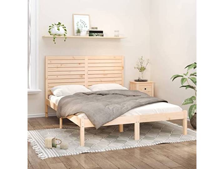 RJPLMFV Bettgestell, 140 x 200 cm, massives Kiefernholz Ohne Matratze, Kopfteil inklusive, Lattenrost, rustikales Design, für Schlafzimmer