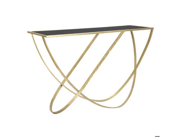 Console Ring avec anneaux en fer doré et plateau en verre noir 120x40x79 cm - Réf. VK8681847399094