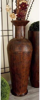 ARCILLA ELEMENTAL Brown or Dark Brown Metal Indoor Outdoor Tall Floor Bottleneck Decorative Vase with Bubble Texture and Studs (Set of 3)